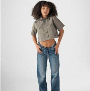 NWT One World Light Gray Denim Button Down Flared Jacket/Top size 2X